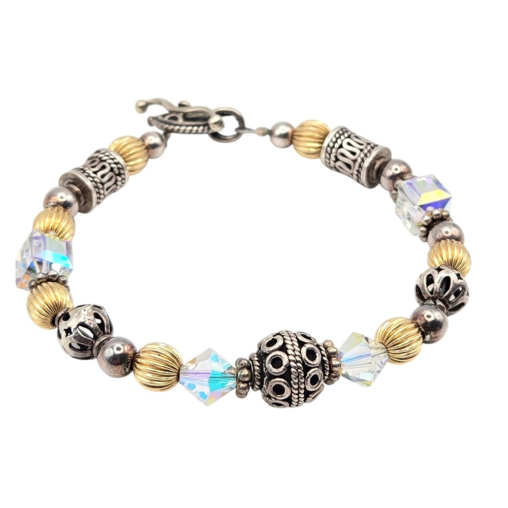 Bohemian Beaded Toggle Clasp‎ Bracelet AB Crystal Accents Gold Tone Silver Tone